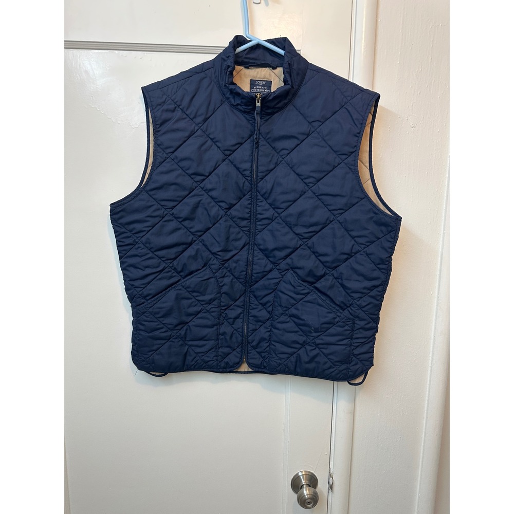 J.Crew Mens Quilted Vest‎ Navy Blue Full Zip Authentic Outerwear XL